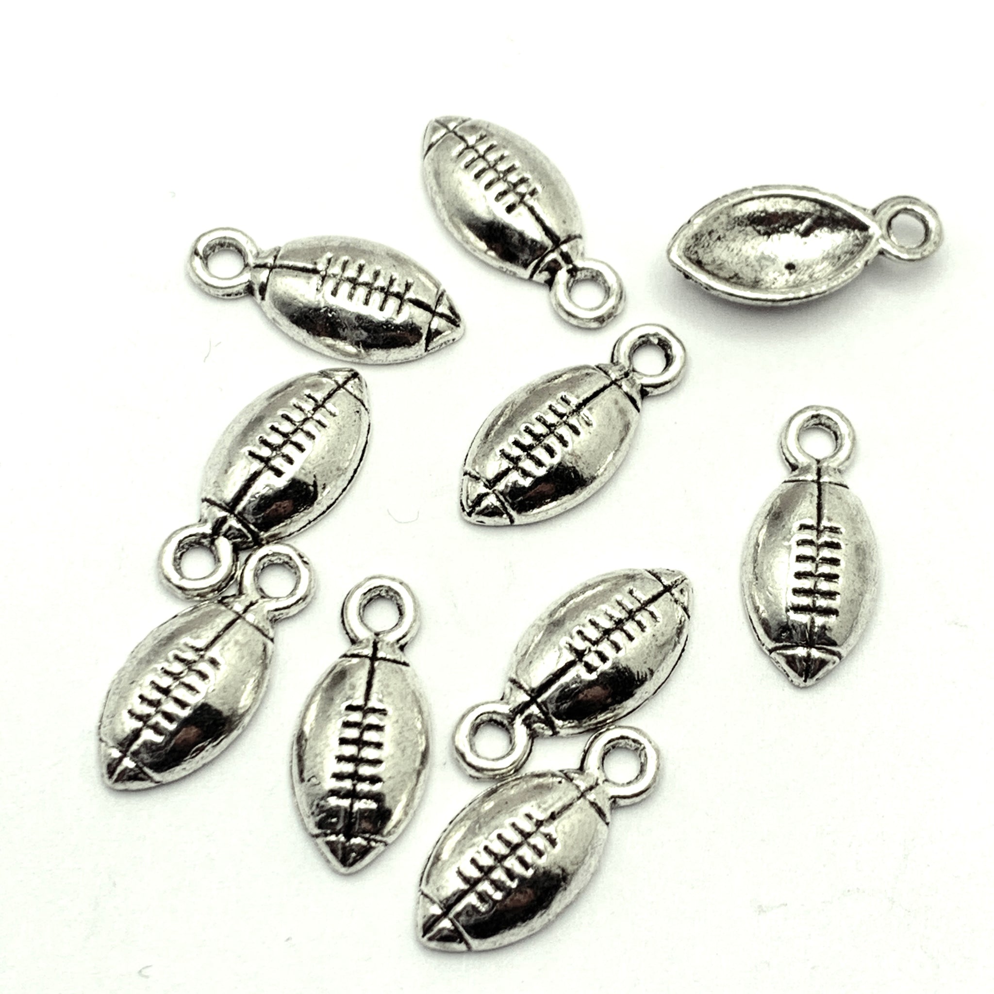 Football Antique Silver Plated Jewelry Pendant Charms, 15mm - 10
