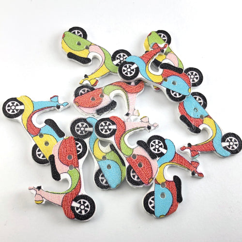 colourful wood buttons that look like scooters
