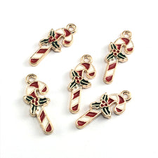 five candy cane shaped red white and green jewerly charms