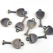 bronze and red wine glass shaped jewerly charms