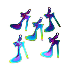304 Ion Plated Rainbow Stainless Steel Heel Shoe Pendant Charms, 31mm - 5 Pack