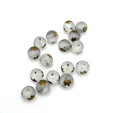 Frosted Round Glass Beads With Gold Maple Leaf 8mm - 25 Pack