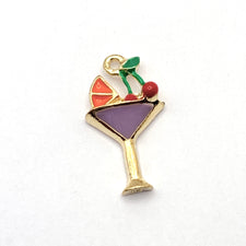 purple and gold jewelry charms that look like a margarita
