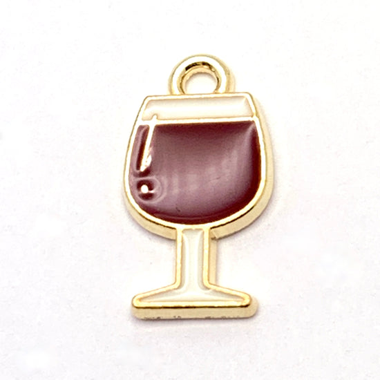 Enamel Wine Glass Pendant Charms Gold and Red Colour, 17mm - 5 Pack