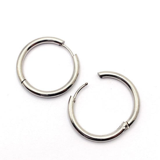 Stainless Steel Earring Endless Hoops, Silver Steel Colour 25mm - 1 Pair