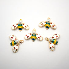 Five enamel multi colour jewelry charms shaped like bees