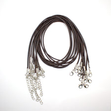 Dark brown cord necklace with silver extender chain and lobster claw clasp