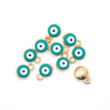 10 blue and gold evil eye charms