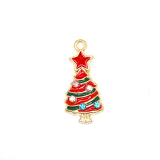 christmas tree shaped red and green jewelry charms with rhinestones