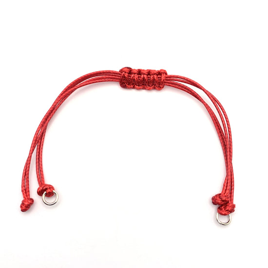 red adjustable cord bracelet with silver jump rings