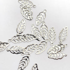Stainless Steel Leaf Charms, 13mm - 80 Pack
