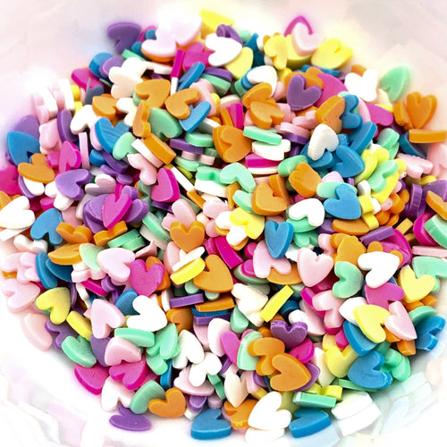 heart shaped polymer clay pieces in various colours