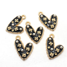 black and gold heart shaped jewelry charms