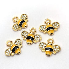black, yellow and gold bee shaped charms with clear glass rhinestones