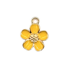 five petal yellow and gold flower shaped jewelry charm