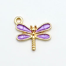 purple and gold dragonfly shaped jewelry charms