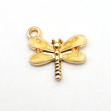 Yellow and gold dragonfly shaped jewelry charms