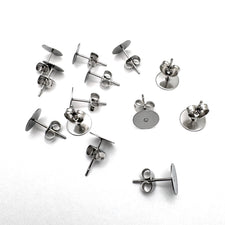 silver colour earring stud findings with ear nut backing