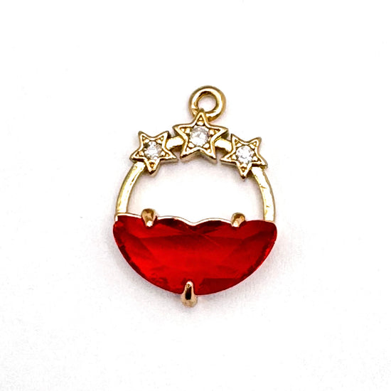 faceted red glass pendant with clear star crystal rhinestones