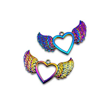 multi coloured heart with wing pendants