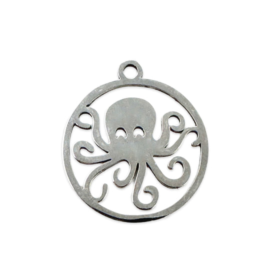 Silver colour jewerly pendant in the shape of an octopus