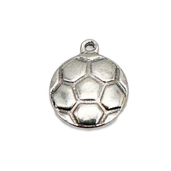 silver jewelry charm that looks like a soccer ball