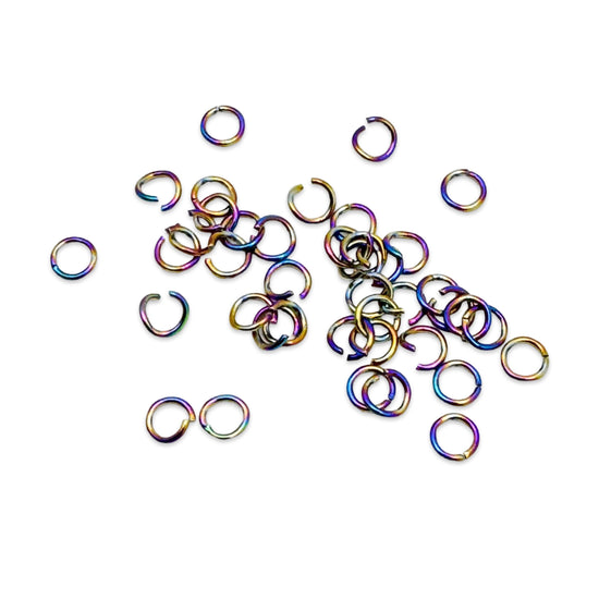 round open jump rings with rainbow finish