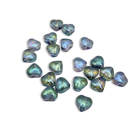 Green blue ab coated beads in a heart shape