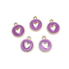 purple and gold heart shaped jewelry charms