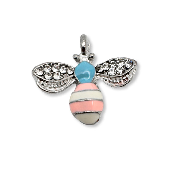 silver white and pink bee shaped jewelry charms