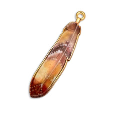 red brown and gold feather shaped jewelry charm