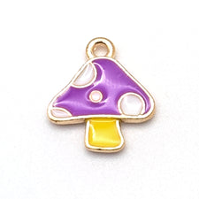 purple and yellow mushroom shaped jewerly charm
