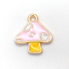 Enamel Pink Mushroom Jewelry Pendant Charms, 15mm - 5 pack