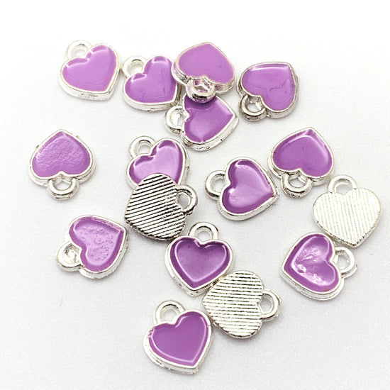 Enamel Light Purple Heart Charms For Jewelry Making, 7mm - 15 pack