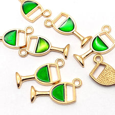 wine glass shaped jewelry charms that are gold and green colour