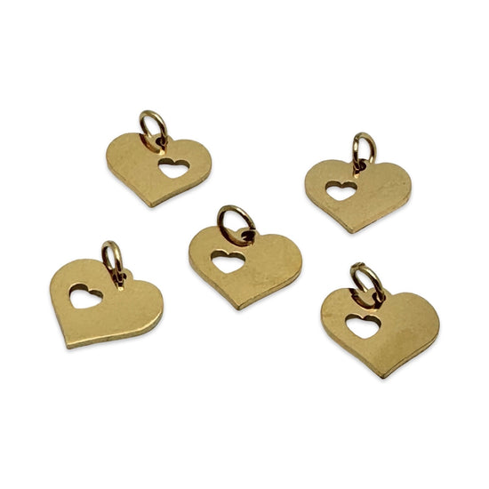 Gold Colour 304 Stainless Steel Heart Pendant Charms, 12mm - 5 pack