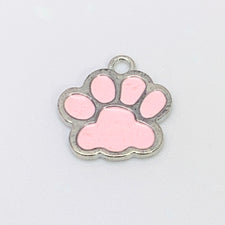 pink and silver paw print shaped jewerly charms