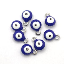 Evil Eye Blue Enamel Stainless Steel Jewelry Charms, 8mm - 8 pack