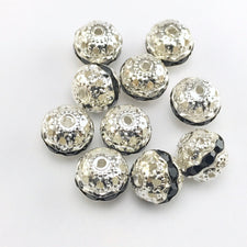 round silver beads with black rhinestones