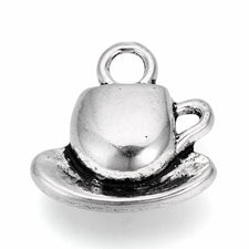teacup shaped jewelry charm with antique silver finish