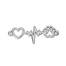 Heartbeat with Heart and Paw Print Connector Charms, 34mm - 5 pack