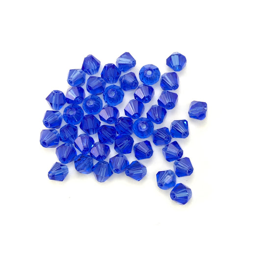 4mm blue glass bicone shaped beads