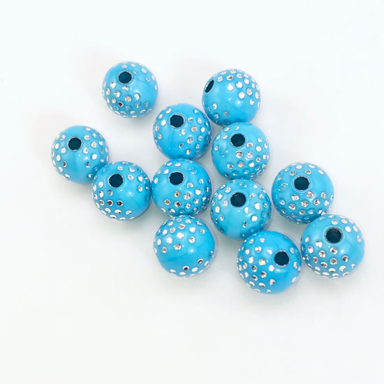 light blue beads with silver sparkles