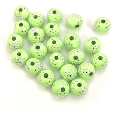 green round acrylic beads with silver sparkles