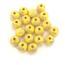 Yellow round acrylic beads with silver sparkles