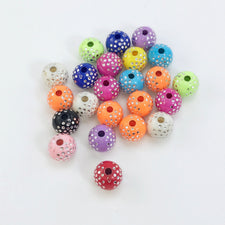 Assorted coloured round acrylic beads with silver sparkles
