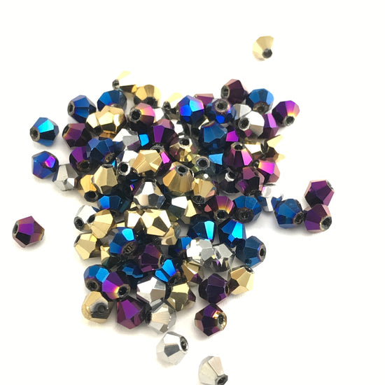 mixed colour ab coated jewelry beads in a bicone shape