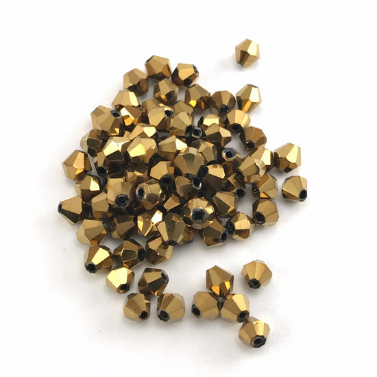 Gold Coloured Glass Bicone Beads, 4mm - 100 Pack