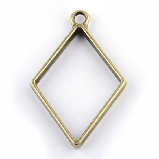 diamond shape antique bronze open bezel for making resin jewelry