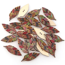 Rustic Leaf Wood Buttons, 42mm - 8 pack